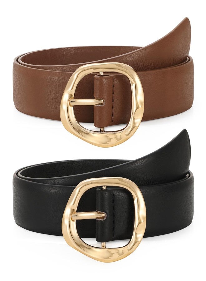 TRIWORKS 2 Pack Leather Belts for Women Fashion Waist Belt with Liquid Shapes Women Belt for Jeans Pants Dresses - Image 1